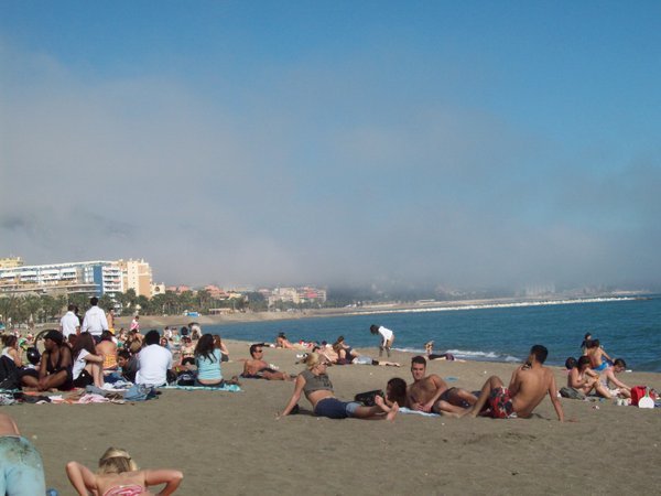 Malaga's beach...with some really weird fog coming at us