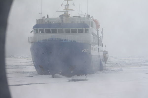 So cold we got stuck in ice for a while....as did this ship just outside my room.