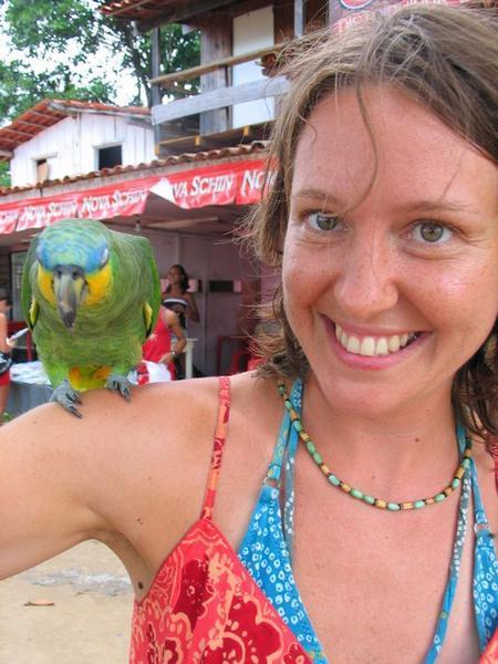Chiara and a friendly parrot