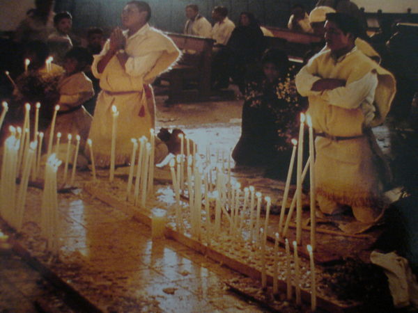 A Photo of a Postcard Inside the Templo de San Juan in Chamula