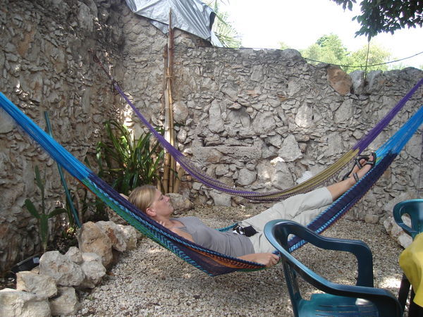 Relaxing in our Hostel in Merida