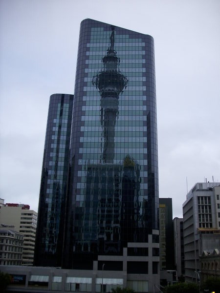 Reflection of the sky tower - Auckland