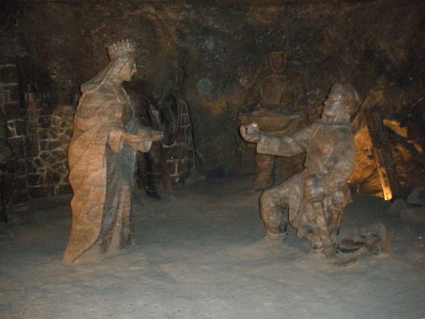 Statue in mine carved out of rock salt