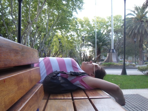 Lauren relaxing in a plaza