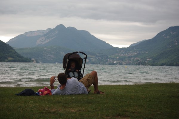 Father and son, lake Annecy