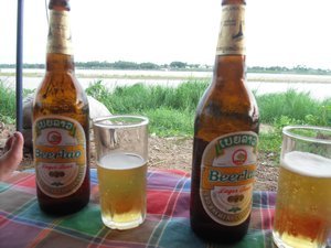 Beer Lao next to Mekong river