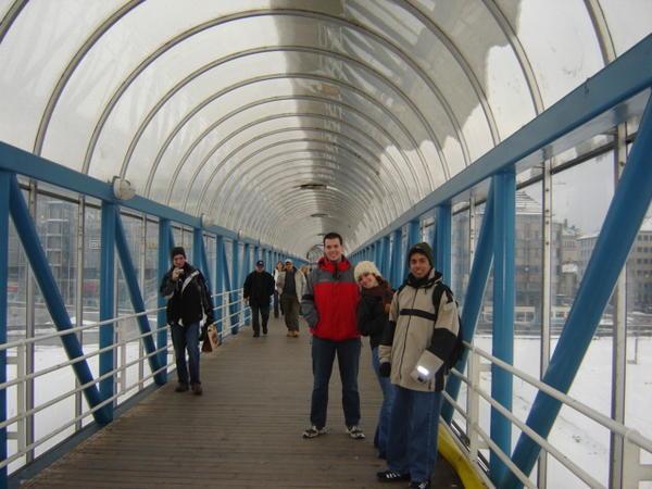 Walking over the glass bridge