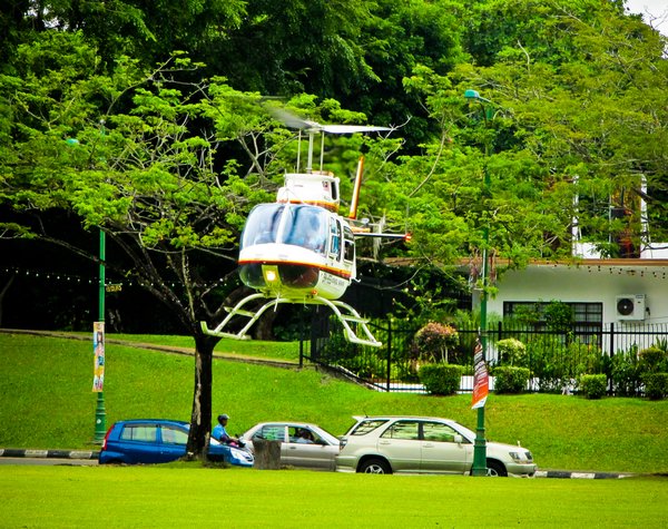 And then a helicopter landed in the park