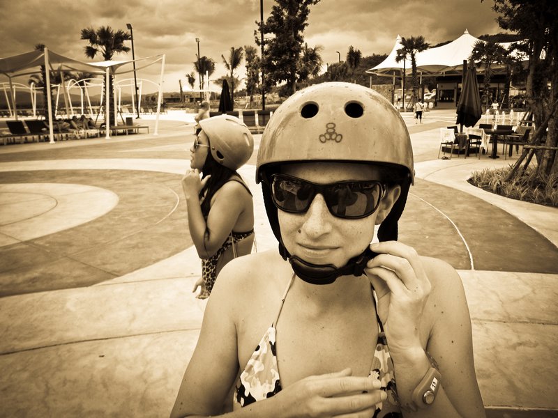 They made us wear helmets on the water slides