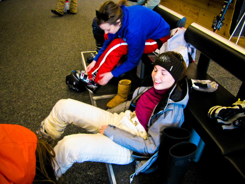 Putting on ski boots is tiring