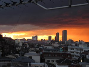 Sunset in Tokyo with a storm approaching