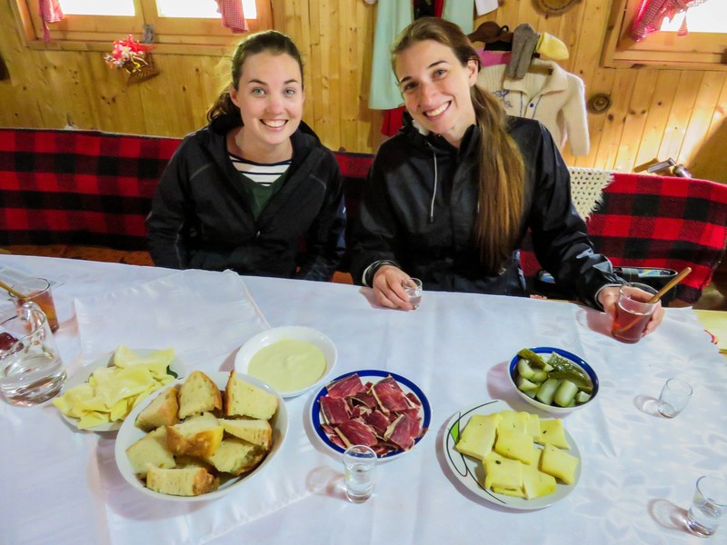 First meal on the farm  - three types of cheese, pickles, prosciutto, bread and plum juice. All made on the farm.