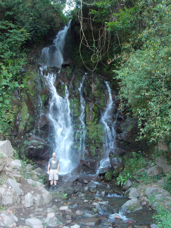 Tropical waterfall along trail