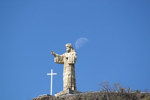 Christ Statue and moon