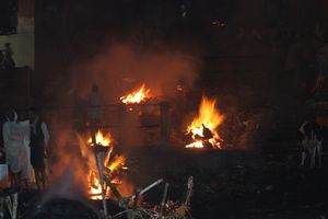 Cremation Fires at night on the Ganges