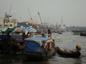 Drijvende markt in Mekongdelta