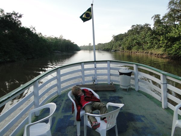 Amy catching 40 winks on the Amazon