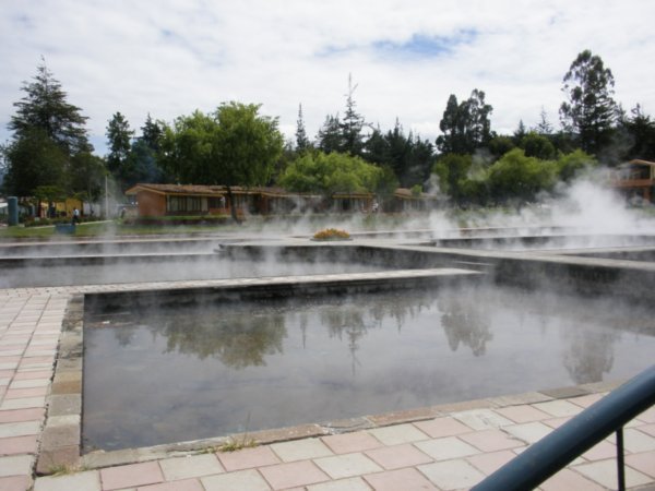 Steam from the hot ,hot springs