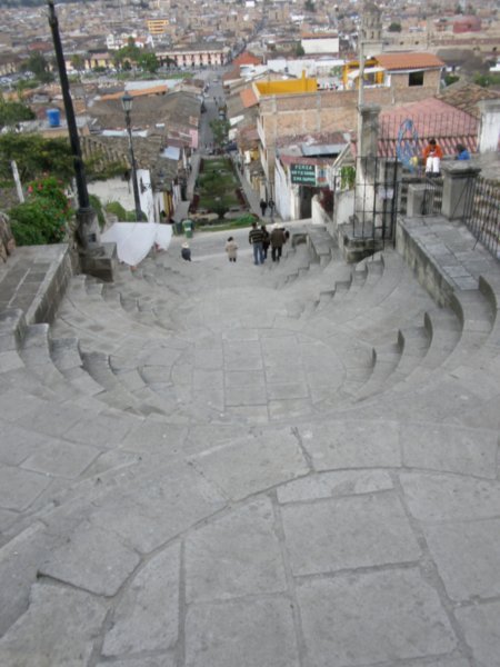 looking down from the steps