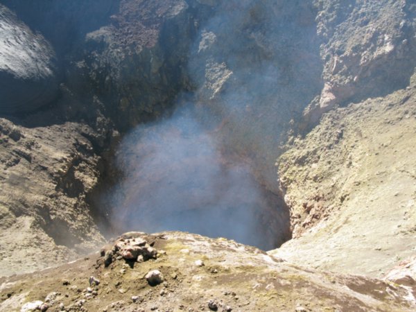 Peering into a smoking rumbling volcano