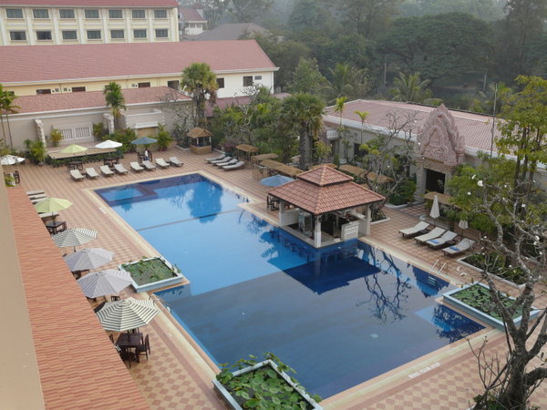 View of the hotel pool from my window