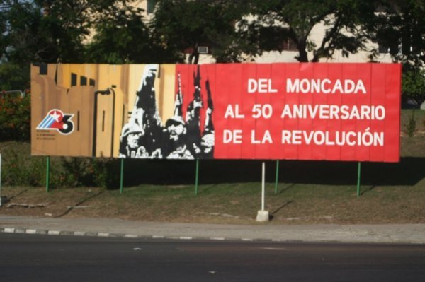 Sign celebrating the upcoming 50th anniversary of the Revolution