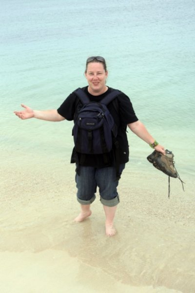 Jo dips her toes in the Caribbean