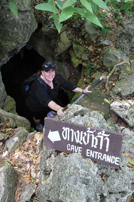 Jo at entrance of Kaeo Cave