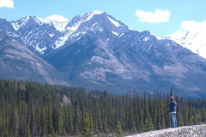 me at the view from one of the road stops on the way to lake louise
