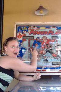 Marianna and an old pinball game in Byron.. GO CANADA!