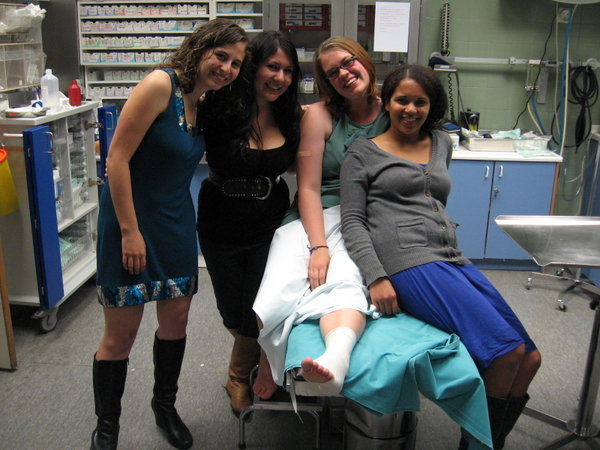 and here we all are in the ER, notice Tori's foot all bandaged up