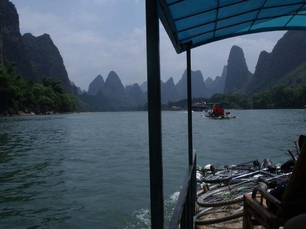 Our bikes on the Li River, Guilin.