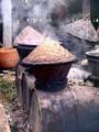 At the temple grounds...steaming rice