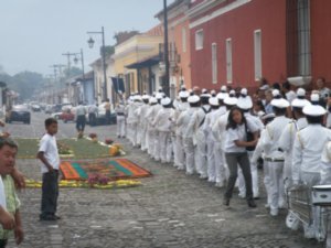 procession for san pedro - band and carpets completed