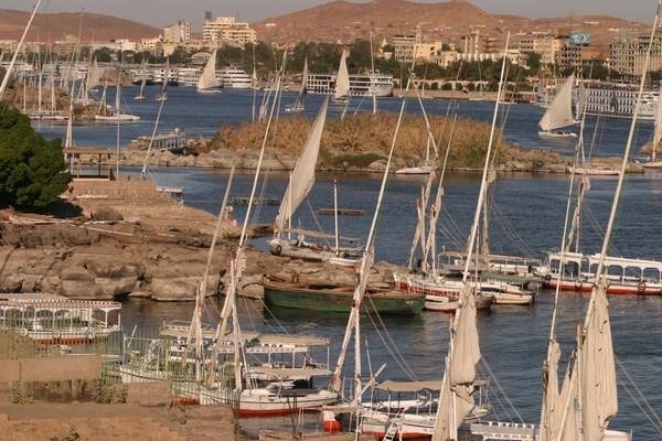 Felucca boats moored on the Nile, Aswan