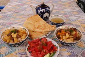 Typical Central Asian lunch, Uzbekistan
