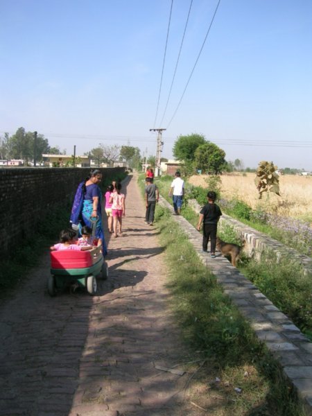 A trolley helps transport some of the smaller children.