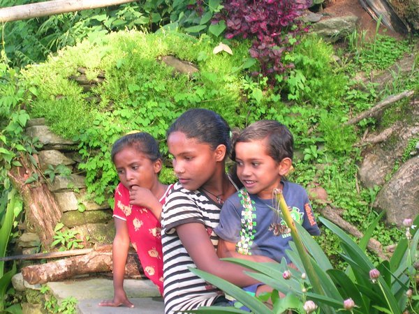 Some beautiful village children in Peter's back garden.