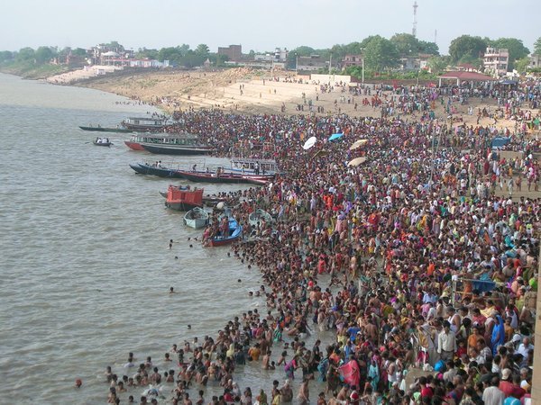 Just a few thousand people at the one of the smaller ghats in Varanasi for the eclipse.