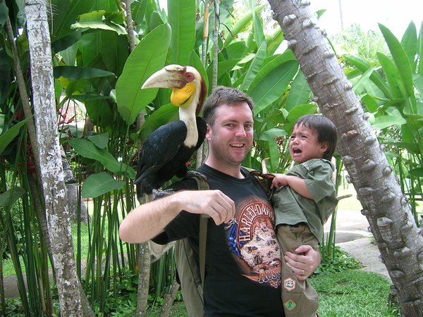 Jayden thinking he is about to be fed to a hornbill.