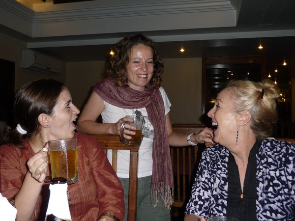 A rare  dinner out. Elke (Belgium), Manuela (Italy) and me sharing a joke.