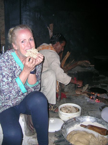 Delicious chappatis straight off the hot embers!