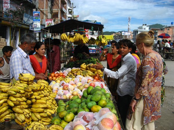 Buying fruit for our journey to the village of Kavre near Sindhuli, not to be found on any map!