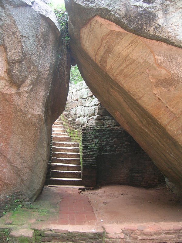 Boulders and stairway.