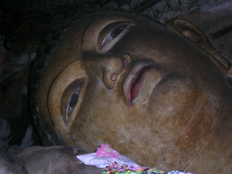 The face of a huge reclining Buddha.