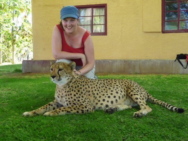 Natalie with pet cheetah