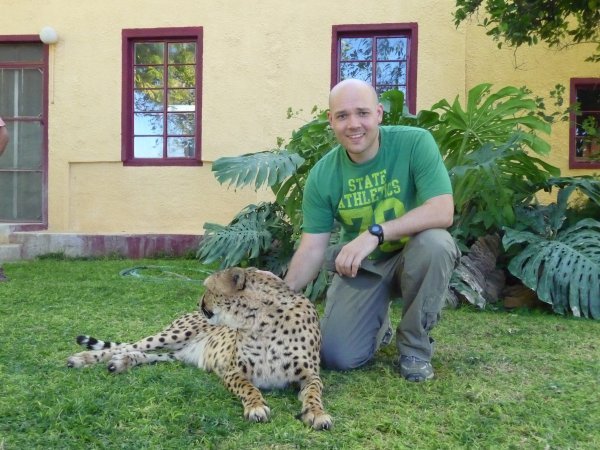 Jay with pet cheetah