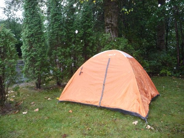 Our tent in the rain