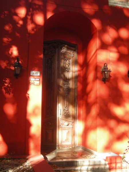red door at evening