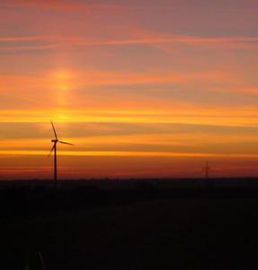 North German sunset and wind turbine 